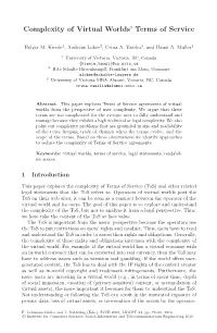 Complexity of Virtual Worlds' Terms of Service