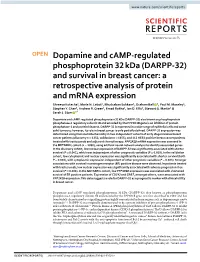 (DARPP-32) and Survival in Breast Cancer: a Retrospective Analysis of Protein and Mrna Expression Shreeya Kotecha1, Marie N