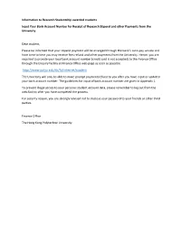 Input Your Bank Account Number for Receipt of Research Stipend and Other Payments from the University