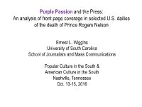 Purple Passion and the Press: an Analysis of Front Page Coverage in Selected U.S