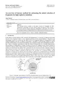 An Overview of Gurney Method for Estimating the Initial Velocities of Fragments for High Explosive Munition