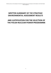 Written Summary of the Strategic Environmental Assessment Results and Justification for the Selection of the Polish Nuclear Power Programme
