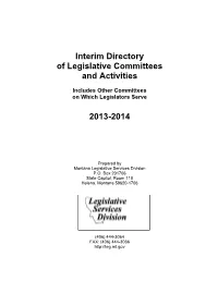 2013-2014 Interim Directory of Legislative Committees and Actvities