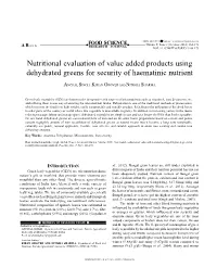 Nutritional Evaluation of Value Added Products Using Dehydrated Greens for Security of Haematinic Nutrient