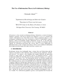 The Use of Information Theory in Evolutionary Biology Christoph
