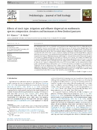 Effects of Stock Type, Irrigation and Effluent Dispersal on Earthworm