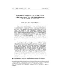 INFLUENCE of PURITY and FABRICATION TECHNOLOGY on the PROPERTIES of SOFT MAGNETIC Fe- 50Ni ALLOY