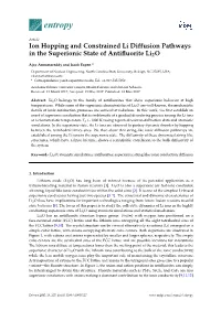 Ion Hopping and Constrained Li Diffusion Pathways in the Superionic State of Antiﬂuorite Li2o