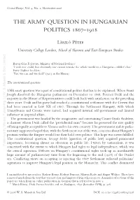The Army Question in Hungarian Politics 1867–1918