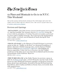 12 Plays and Musicals to Go to in N.Y.C. This Weekend