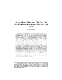 Algorithmic Harms to Workers in the Platform Economy: the Case of Uber