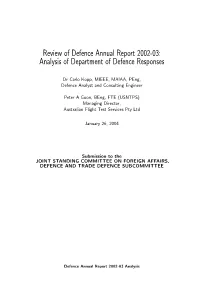 Defence Annual Report 2002-03 Analysis