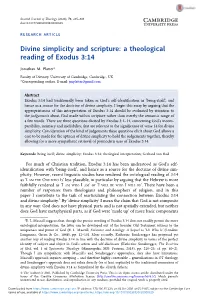 Divine Simplicity and Scripture: a Theological Reading of Exodus 3:14
