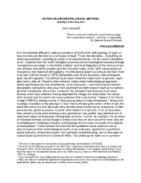 NOTES on ANTHROPOLOGICAL METHOD, Mainly in the Key of E