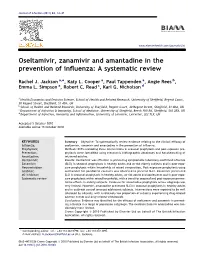 Oseltamivir, Zanamivir and Amantadine in the Prevention of Inﬂuenza: a Systematic Review