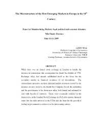 The Microstructure of the First Emerging Markets in Europe in the 18Th
