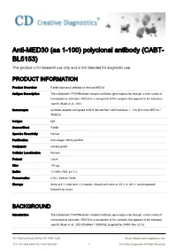 Anti-MED30 (Aa 1-100) Polyclonal Antibody (CABT- BL5153) This Product Is for Research Use Only and Is Not Intended for Diagnostic Use