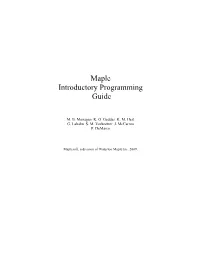 Maple Introductory Programming Guide
