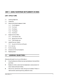 Early European Settlements in India Unit Structure 1.1