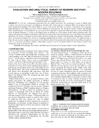 Evaluation and Analytical Survey of Modern and Post- Modern Buildings
