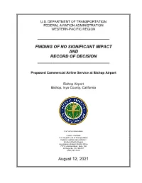 Proposed Commercial Airline Service at Bishop Airport