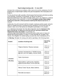 Rapid Antigen Testing Units – 14 June 2021