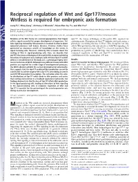 Reciprocal Regulation of Wnt and Gpr177/Mouse Wntless Is Required for Embryonic Axis Formation