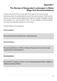 Appendix I the Review of Designated Landscapes in Wales Stage One Recommendations