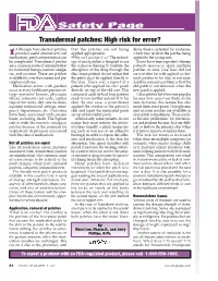 Safety Page Transdermal Patches: High Risk for Error?