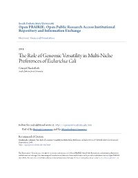 The Role of Genomic Versatility in Multi-Niche Preferences of Escherichia Coli Gitanjali Nandakafle South Dakota State University