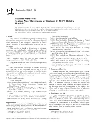 Testing Water Resistance of Coatings in 100 % Relative Humidity1