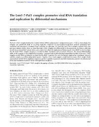 The Lsm1-7-Pat1 Complex Promotes Viral RNA Translation and Replication by Differential Mechanisms