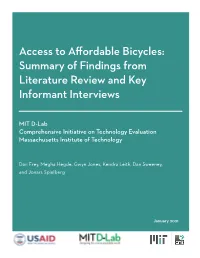 Access to Affordable Bicycles: Summary of Findings from Literature Review and Key Informant Interviews