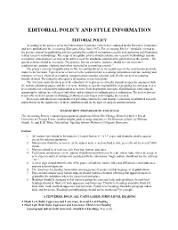 Editorial Policy and Style Information