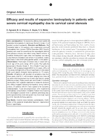 Efficacy and Results of Expansive Laminoplasty in Patients with Severe Cervical Myelopathy Due to Cervical Canal Stenosis