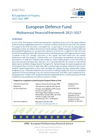 European Defence Fund Multiannual Financial Framework 2021-2027