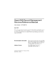 Openvms Record Management Services Reference Manual