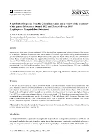 Zootaxa,A New Butterfly Species from the Colombian Andes and a Review of the Taxonomy