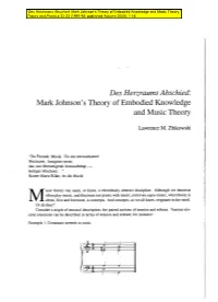 Des Herzraums Abschied: Mark Johnson's Theory of Embodied Knowledge and Music Theory