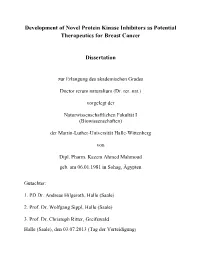 Development of Novel Protein Kinase Inhibitors As Potential Therapeutics for Breast Cancer Dissertation