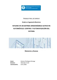 Estudio De Un Sistema Aerodinámico Activo En Automóviles: Control Y Automatización Del Sistema