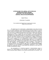 Introducing the Liberal Arts Through Interdisciplinary Inquiry: Proposal for an Integrative General Education Experience