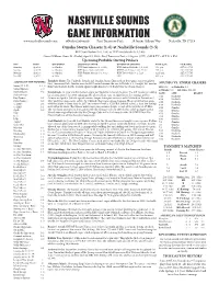 Nashville Sounds Game Information