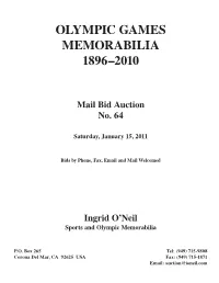 Olympic Games Memorabilia 1896–2010