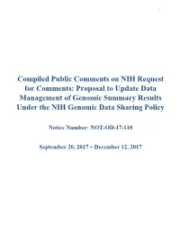Compiled Public Comments on NIH Request for Comments: Proposal to Update Data Management of Genomic Summary Results Under the NIH Genomic Data Sharing Policy