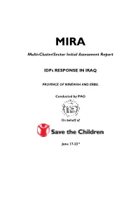 Multi-Cluster/Sector Initial Assessment Report Idps RESPONSE in IRAQ