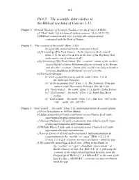Part 2: the Scientific Data Relative to the Biblical Teaching of Genesis 1-11
