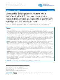 Widespread Aggregation of Mutant VAPB Associated with ALS Does Not