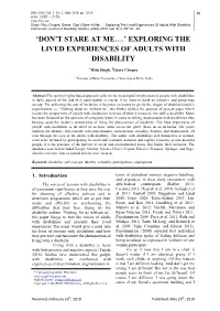 Exploring the Lived Experiences of Adults with Disability