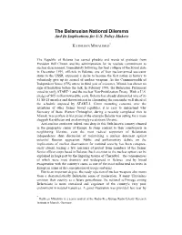 The Belarusian National Dilemma and Its Implications for U.S